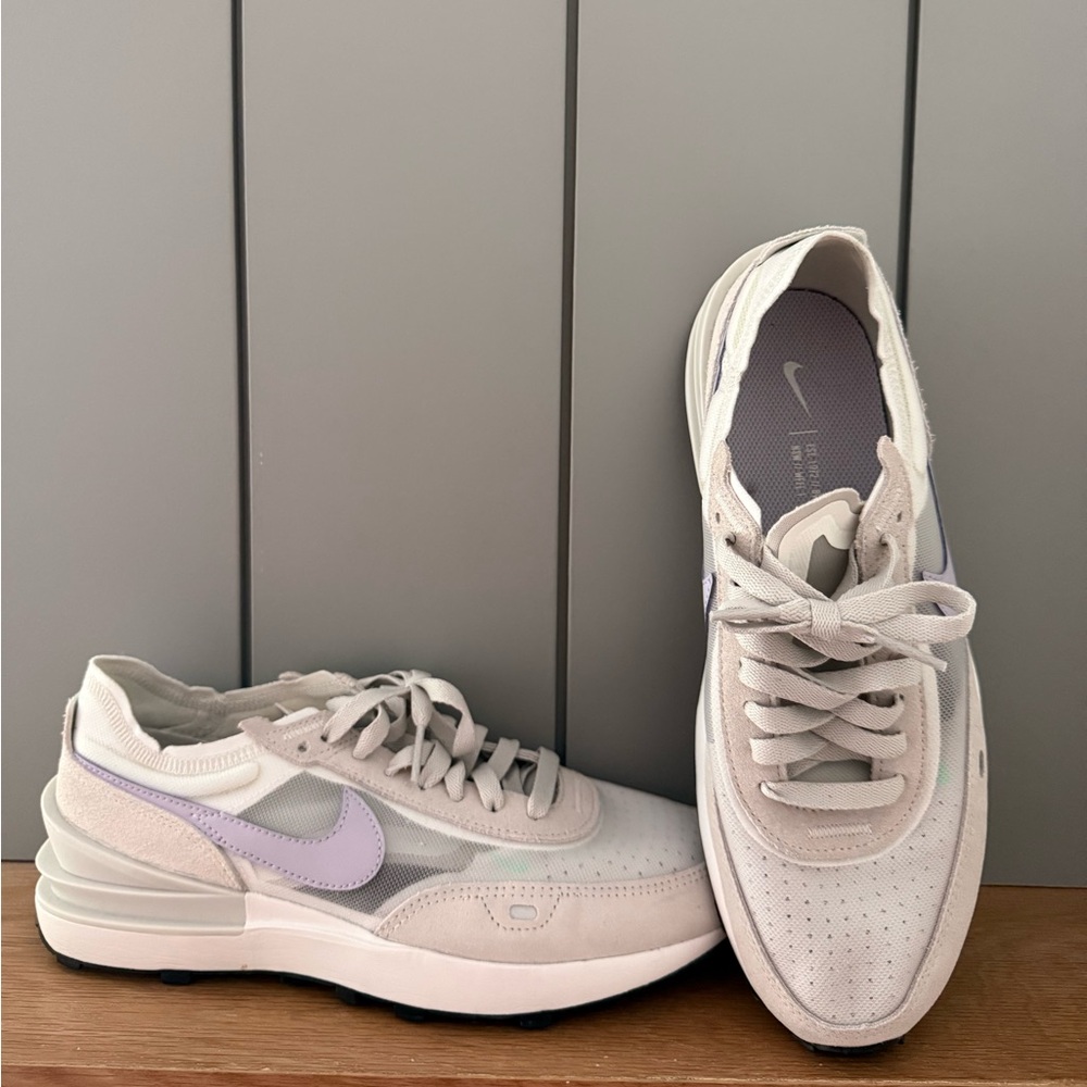 Nike Women’s Waffle One - Light Gray Sneakers with Lavender Swoosh